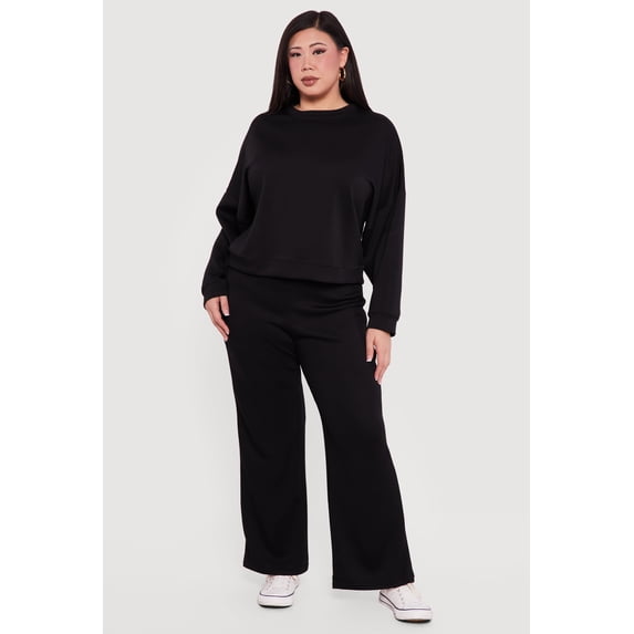 Women's Plus Size Drawstring Waist Pull On Flare Pants