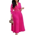 thumbnail image 1 of Women's Plus Size Dress Lapel Pleated Skirt Formal Party Dress Business Dress, 1 of 8