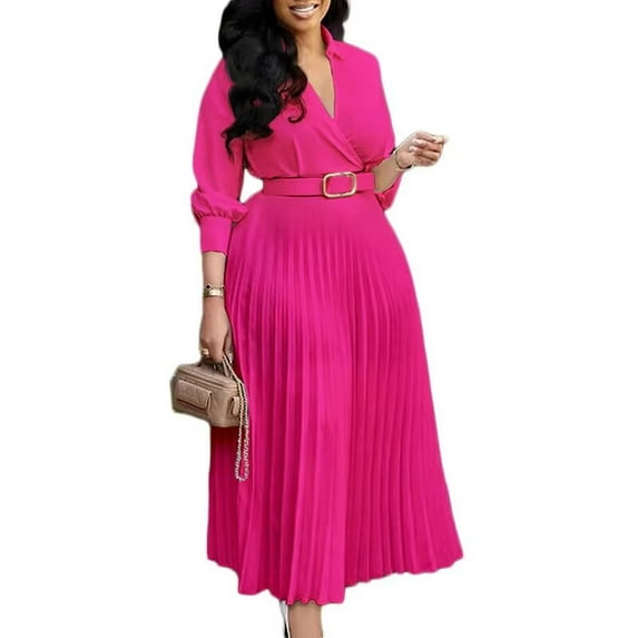 Women's Plus Size Dress Lapel Pleated Skirt Formal Party Dress Business Dress