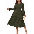 thumbnail image 1 of Women's Plus Size Dress Long Sleeve Crewneck Smocked Tiered Flowy Boho Wedding Party Maxi Dresses, 1 of 5