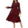 thumbnail image 1 of Women's Plus Size Dress Long Sleeve Crewneck Smocked Tiered Flowy Boho Wedding Party Maxi Dresses, 1 of 5