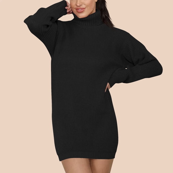 Women's Plus Size Dress, Loose Fit Knit Dress with Lapel Collar and Long Sleeves, Comfortable Polyester Dress