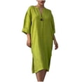 thumbnail image 1 of Women's Plus Size Dress Solid Color Summer Casual Split Skirt Hem Long Sleeves V-Neck Button Dress Yellow S-5XL, 1 of 6
