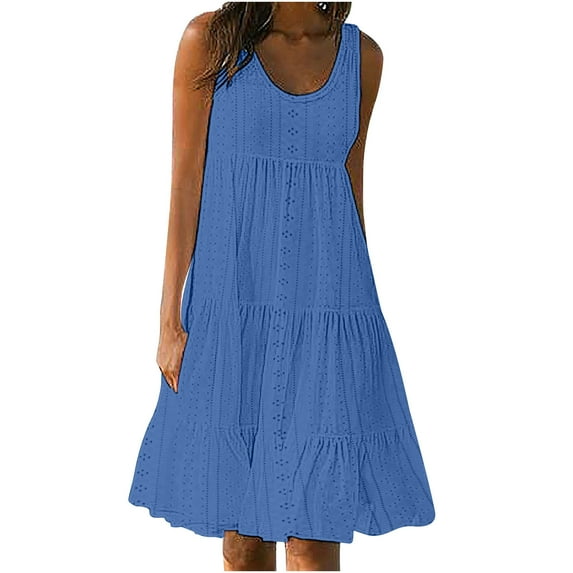 Women's Plus Size Dress Summer Dresses Fashion Holiday Summer Solid Color Eyelet Sleeveless Dress