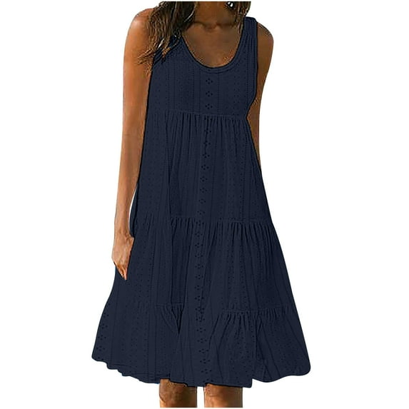 Women's Plus Size Dress Summer Dresses Fashion Holiday Summer Solid Color Eyelet Sleeveless Dress