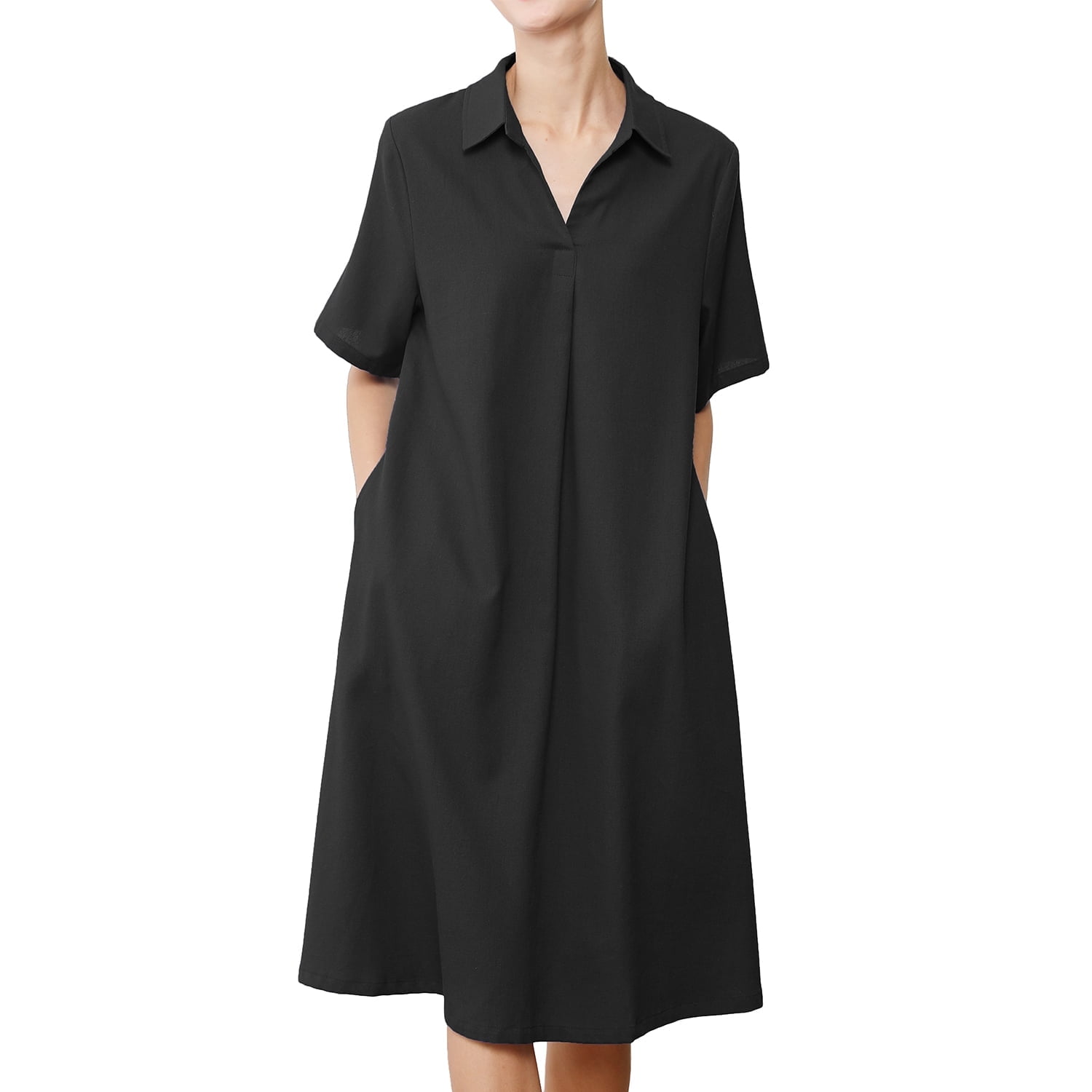 Women's Plus Size Dresses Summer V Neck Short Sleeve Cotton Linen ...