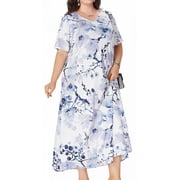 MLDRA Women's Plus Size Dresses V Neck Short Sleeve Stretch Casual Loose Plus Size Long Maxi Dress Boho