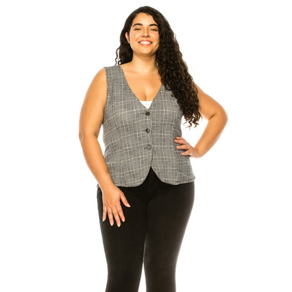 Women's Plus Size Dressy Casual Vest Three Button Tuxedo Suit Waistcoat