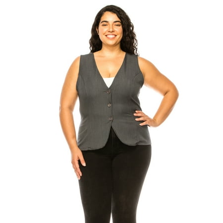 Women's Plus Size Dressy Casual Vest Three Button Tuxedo Suit Waistcoat
