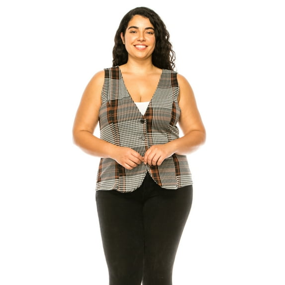 Women's Plus Size Dressy Casual Vest Three Button Tuxedo Suit Waistcoat