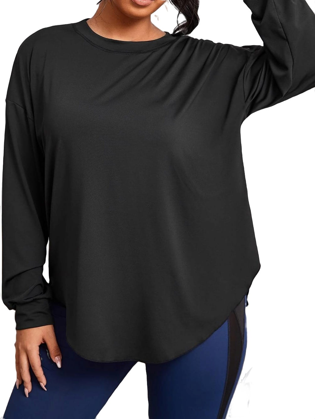 Women's Plus Size Drop Shoulder Loose Long Sleeve Sports Tee Oversized  Shirt 4XL(20) 