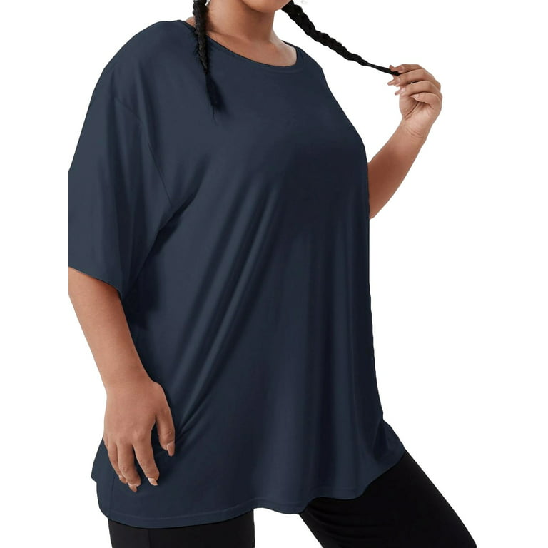 Women's Plus Size Drop Shoulder Solid Sports Top Fitness Gym Yoga Running  Shirt Workout 2XL(16)