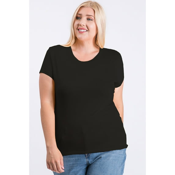 Women's Plus Size Elastic Basic Summer Lightweight Tee Shirt Cap Sleeve Round Neck Top