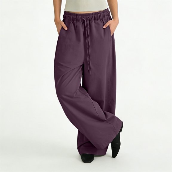 Women's Plus Size Elastic Drawstring Harem Pants, Wide Leg Loose Fit Lounge Pants, Casual Comfortable Trousers for Everyday Wear, Loungewear and Relaxed Style Purple M