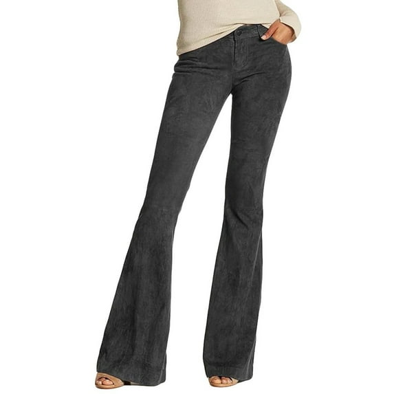 Women's Plus Size Elastic High Waist Flare Bell Bottom Solid Color Stretch Long Pants Trousers