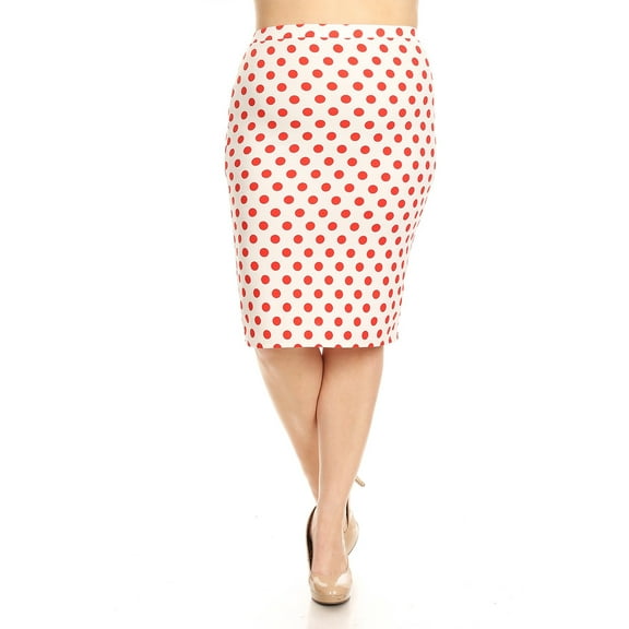 Women's Plus Size Elastic Waist Band Polka Dot Pencil Midi Skirt