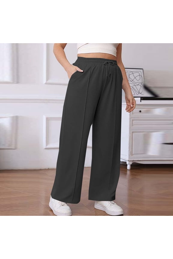 Women's Plus Size Elastic Waist Drawstring Pants with Pockets for Casual Wear and Sports