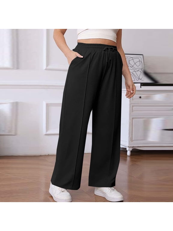 Women's Plus Size Elastic Waist Drawstring Pants with Pockets for Casual Wear and Sports