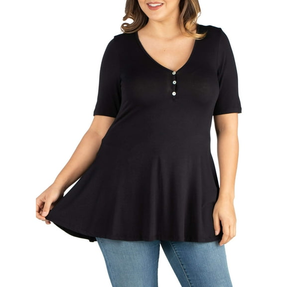 Women's Plus Size Elbow Sleeve Henley Plus Size Tunic Top