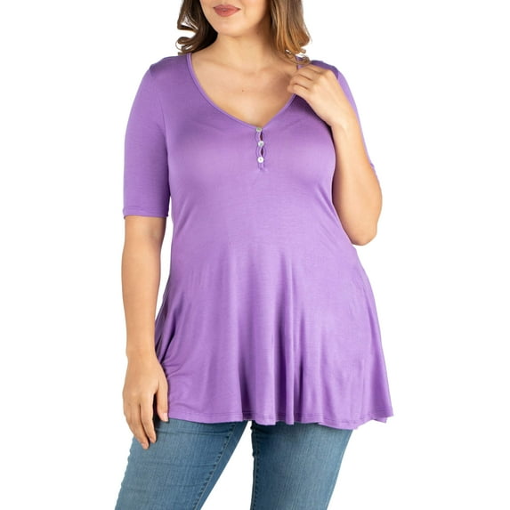 Women's Plus Size Elbow Sleeve Henley Plus Size Tunic Top