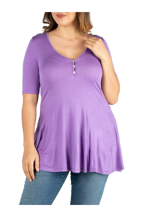 Women's Plus Size Elbow Sleeve Henley Plus Size Tunic Top