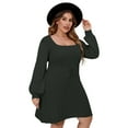 thumbnail image 1 of Women's Plus Size Elegant Square Neck Sweater Dress Midi Casual Tie Waist Dress, 1 of 5