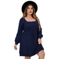 thumbnail image 1 of Women's Plus Size Elegant Square Neck Sweater Dress Midi Casual Tie Waist Dress, 1 of 5