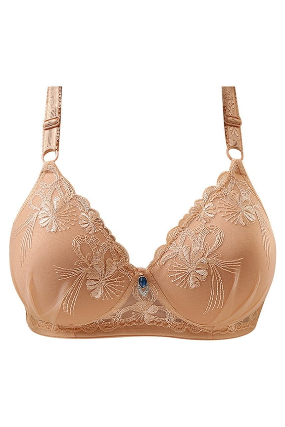 Women's Embroidered Floral Plus Size Push Up Bra Comfortable Nipple Cover Adjustable Straps Soft Support No Underwire