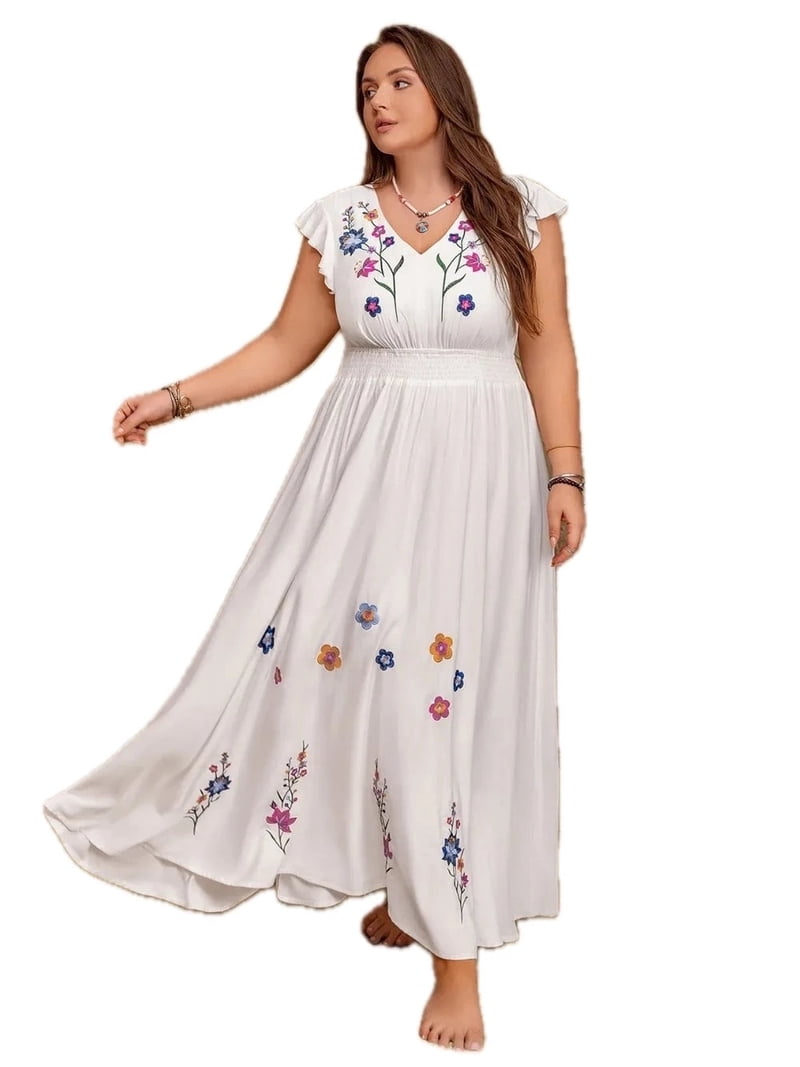 plus size sheer embroidered dress Primavera 14109 Long Plus-Size Prom Dress Black / 14W