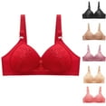 thumbnail image 1 of Women's Plus Size Embroidered Wireless Bra, Sexy Floral Lace Thin Cup Lingerie, Adjustable Side Support Push Up Brassiere, Breathable Comfort No Underwire, 1 of 6
