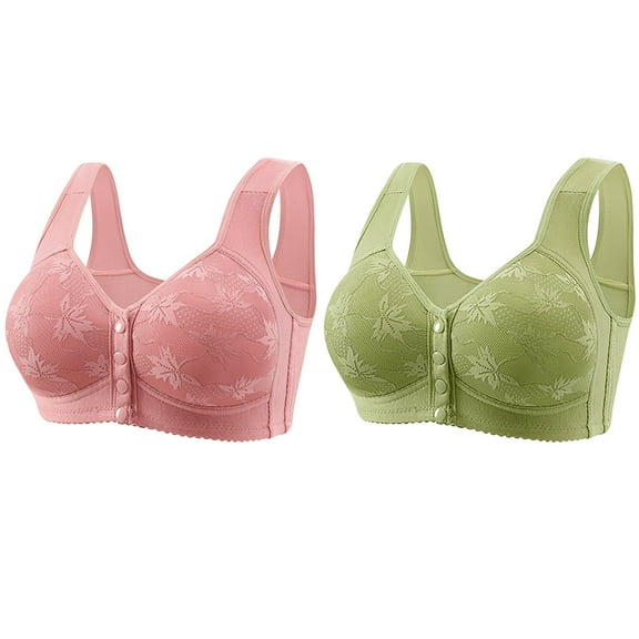 Women's Plus Size Everyday Bras Solid Front Closure Daily Lounge Nursing Bras Seamless Push Up Bralettes 2 Pack