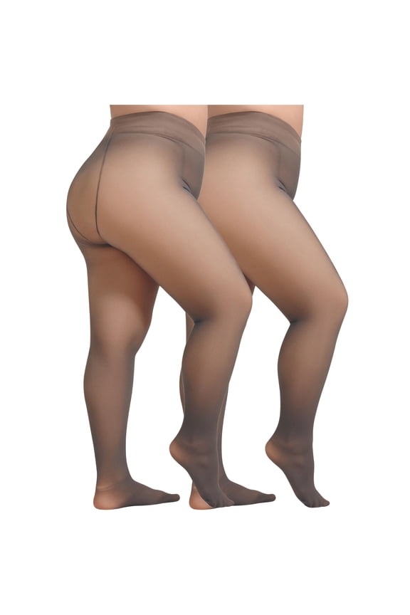 Women's Plus Size Everyday Tights 2PC Pack 90g Micro Fleece Leggings Comfort Fit Sheer Toe Pantyhose For Layered Outfits