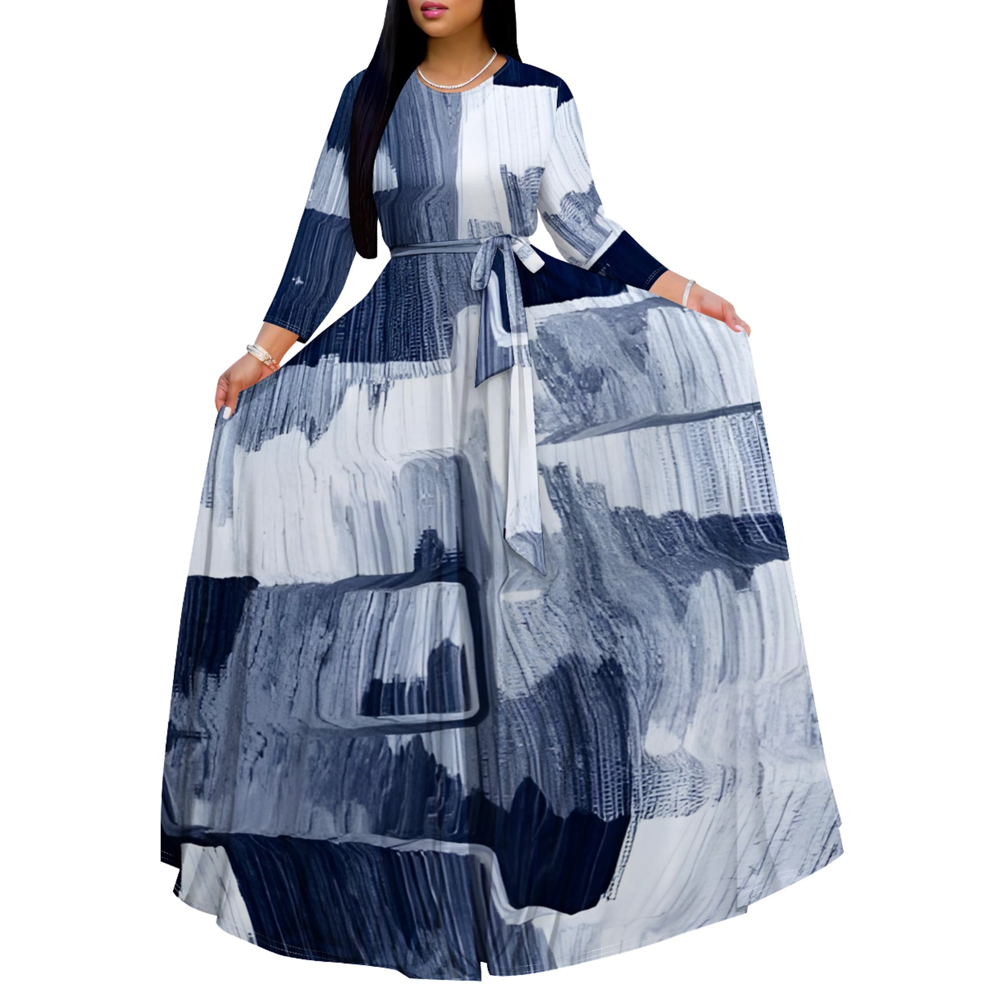 Women's Plus Size Extra Long Dress Maxi Dress with Belt Plus Size Women