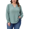 thumbnail image 1 of Agnes Orinda Women's Plus Size Tops Eyelet Hollow Out Notched V Neck Ruffle Long Sleeve Casual Tunic Blouses 1X Bean Green, 1 of 6
