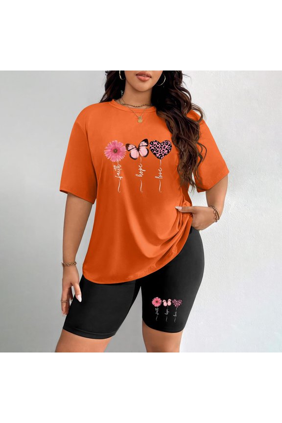 Women's Plus Size Faith Hope Love Floral Print T-Shirt & Shorts Set