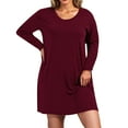 thumbnail image 1 of Women's Plus Size Fall Dress Loose Casual Crew Neck Long Sleeve Tshirts Dress Solid Color Nightgown Loungewear (4XL, Wine), 1 of 7