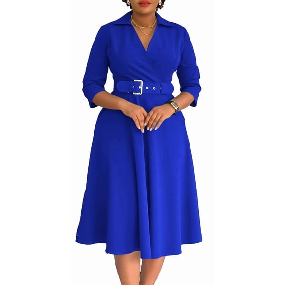 Women's Plus Size Fall Lapel Fashion Temperament Pleated Dress Workwear Dresses