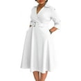 thumbnail image 1 of Women's Plus Size Fall Lapel Fashion Temperament Pleated Dress Workwear Dresses, 1 of 8