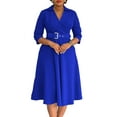 thumbnail image 1 of Women's Plus Size Fall Lapel Fashion Temperament Pleated Dress Workwear Dresses, 1 of 4