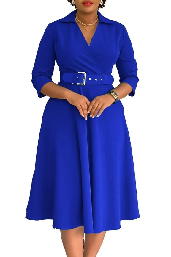 Women's Plus Size Fall Lapel Fashion Temperament Pleated Dress Workwear Dresses