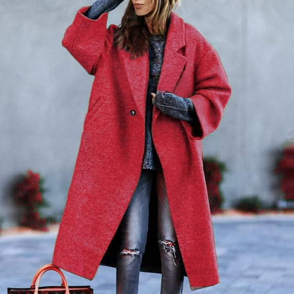 Women's Plus Size Fall and Winter Straight Cardigan Coat with Buttons and Pockets Long Sleeve