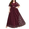 thumbnail image 1 of ZQUUVOU Women's Plus Size Fashion Elegant Long Lace V-Neck Skirt Skirt Dress Dress Dress Burgundy, 1 of 6