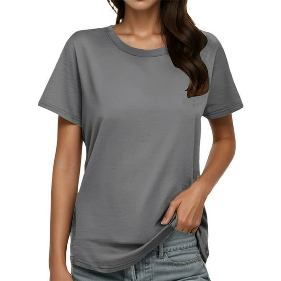 Women's Plus Size Fashion T-Shirt Round Neck Short Sleeve Solid Color Casual Loose Fit Basic Tee Top for Summer Outfits 2025