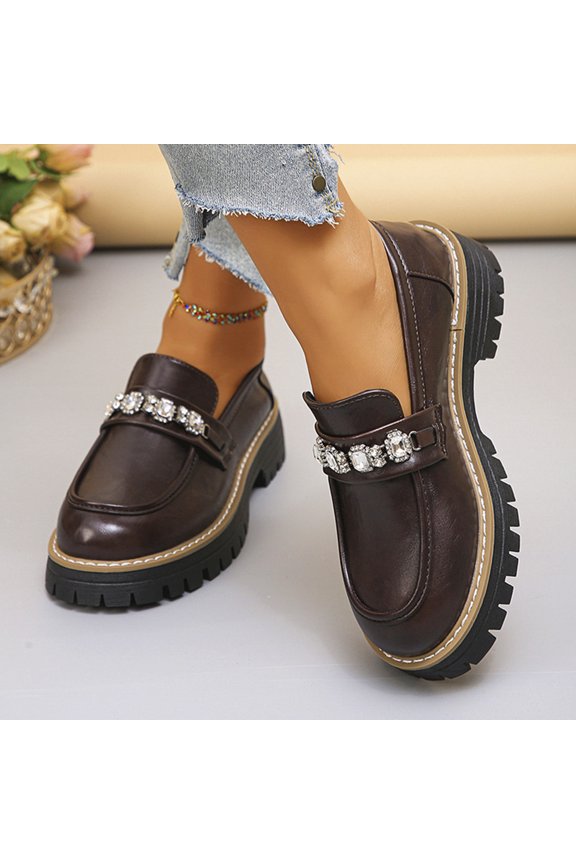 Women's Plus Size Fashionable And Comfortable Thick Heel Set With Rhinestone Single Shoes