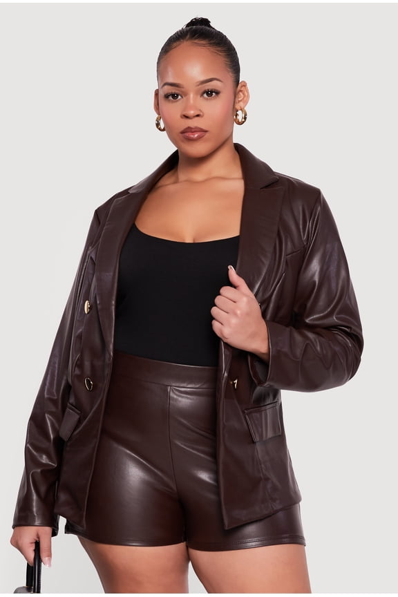 Women's Plus Size Faux Leather Blazer