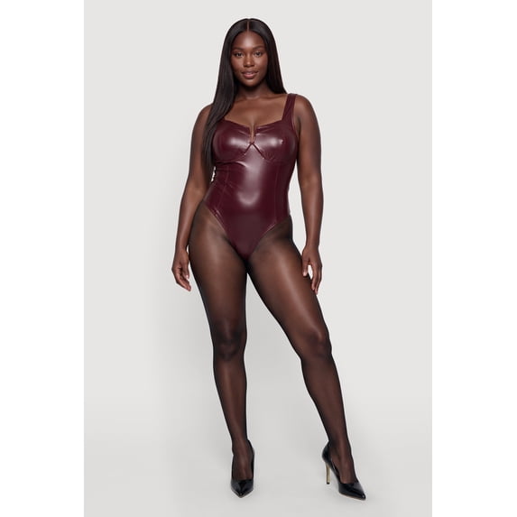 Women's Plus Size Faux Leather Bustier Bodysuit