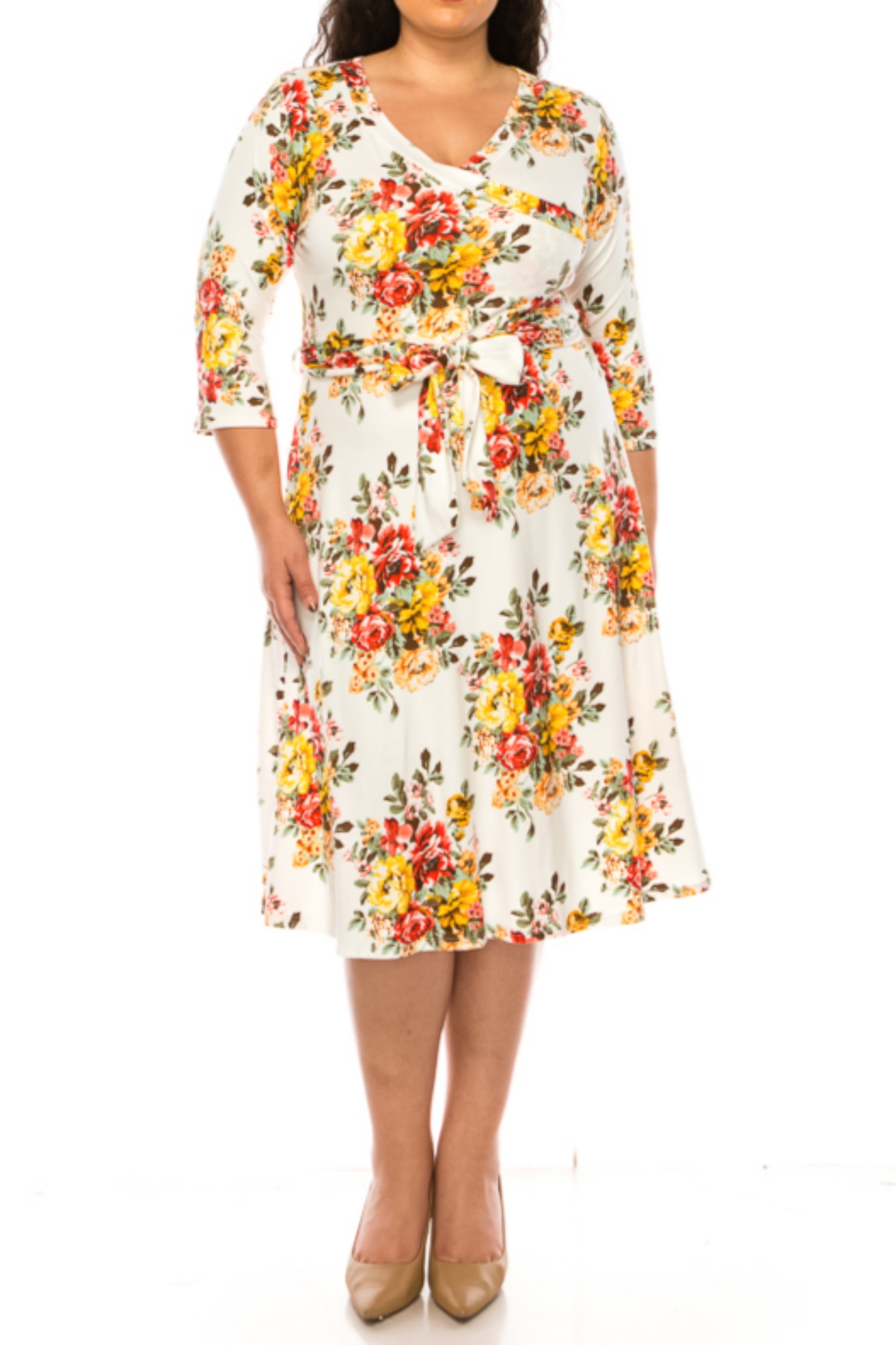 Plus Size Wrap Dress 3/4 Sleeve V Neck Waist Tie $12Each