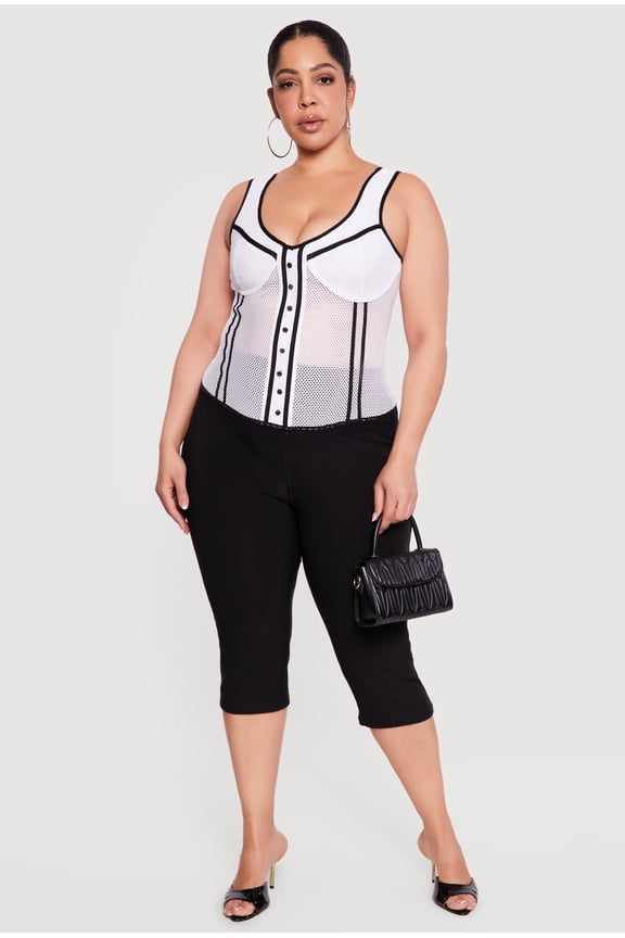 Women's Plus Size Fishnet Contrast Trim Corset Bustier Top