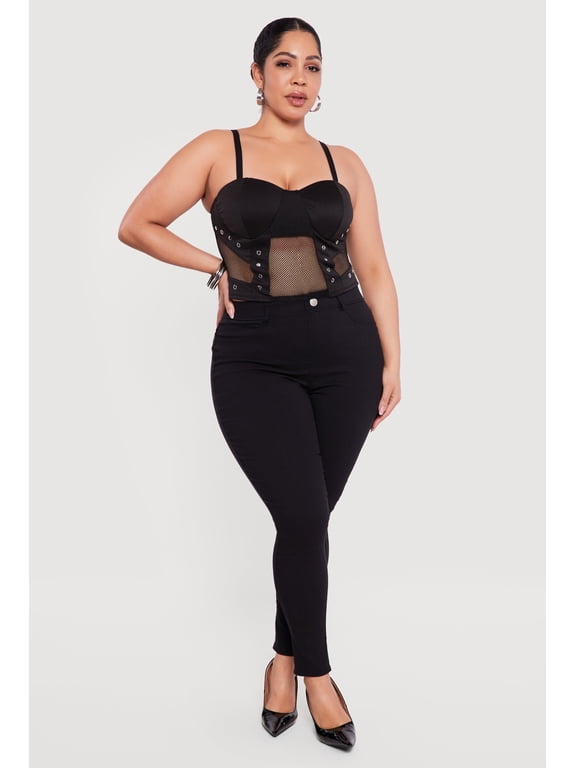 Women's Plus Size Fishnet Grommet Detail Bustier Crop Top