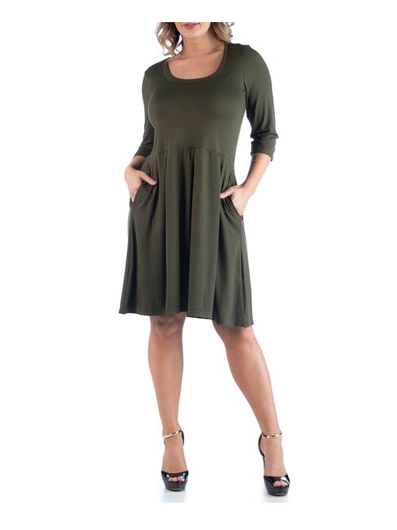 Women's Plus Size Fit and Flare Dress Evergreen 3X
